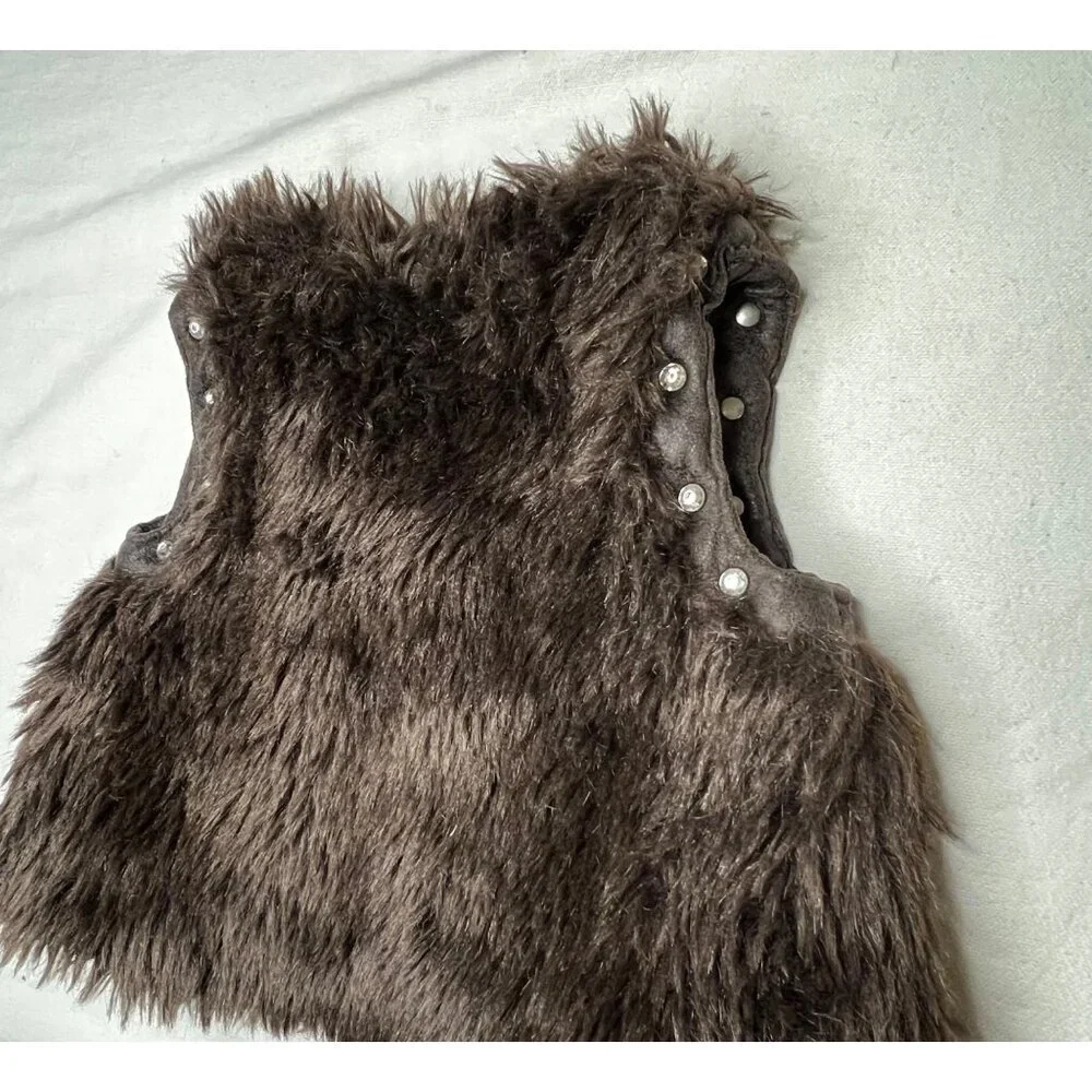 Kids Fake Fur Brown Vest 18 Months Tie Sequins
